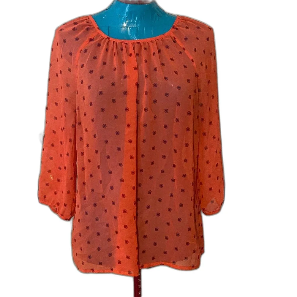 Old Navy Coral Three Quarter Sleeve Sheer Top Womens Size L